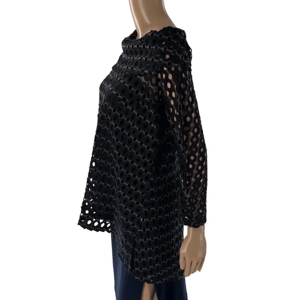 Carine Black Cowl Neck Off The Shoulder Perforated Top